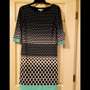 NWOT Sandra Darren / Black Polka Dot Sheath Teal Cap Petite Dress - 6P